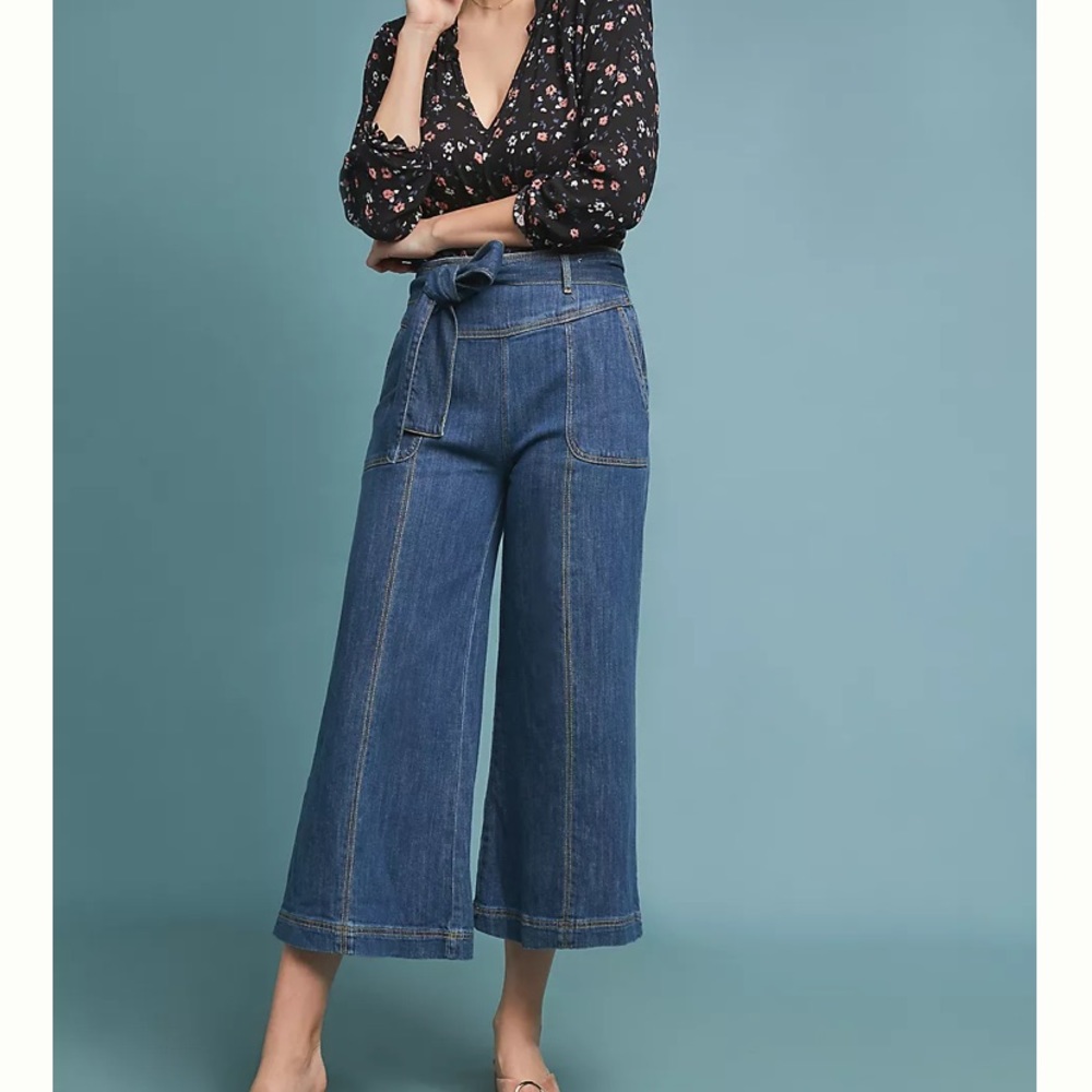 Anthro Pilcro Ultra High-Rise Cropped Wide-Leg Jeans